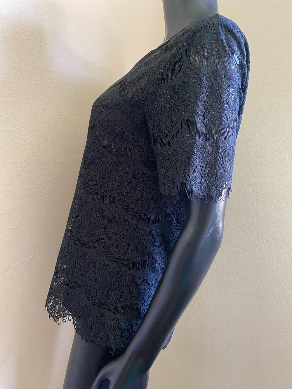 J. Crew Glittery Black Lace Short Sleeve Scoop Neck Top - Picture 5 of 11
